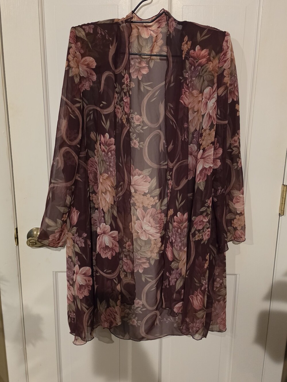 ​Vintage Jeffrey & Dara Sheer Floral Duster Cardigan 12 L/XL Burgundy Whimsigoth